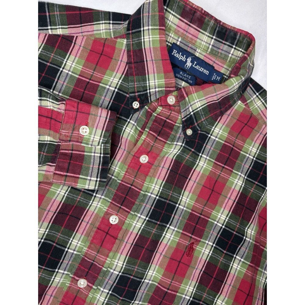 Vintage Ralph Lauren Blake Long Sleeve Button Down Shirt Medium Plaid Red Green